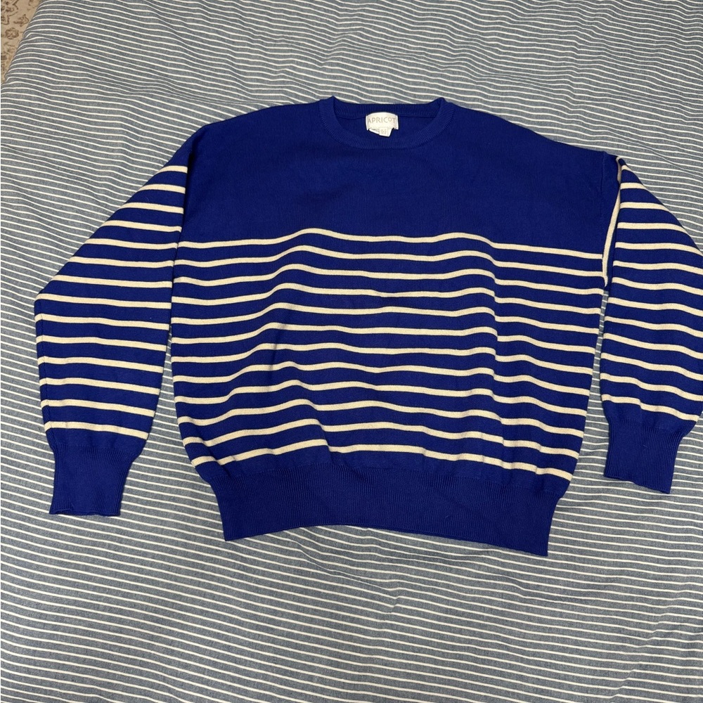 APRICOT Blue and White Crewneck Sweater Nautical Stripes